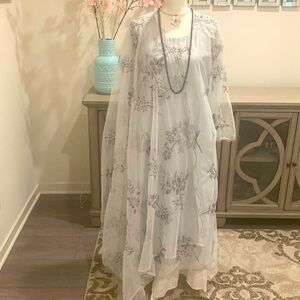 Custom design 3-piece set of embroidered net tunic/matching scarf/pants M